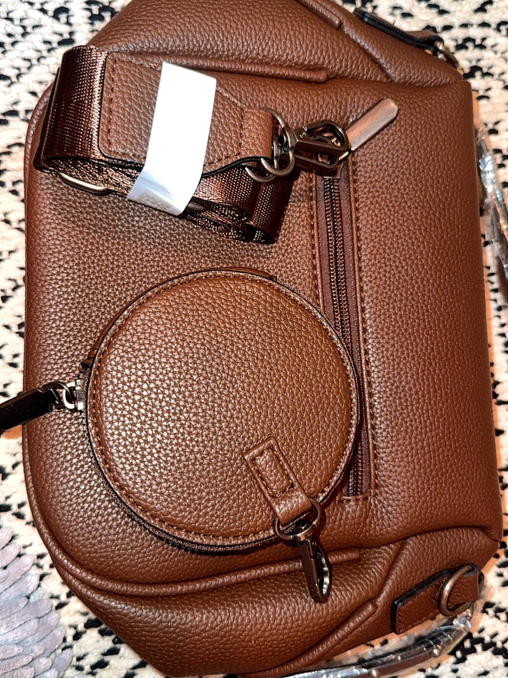 Women’s Brown Pebbled Crossbody Belt Bag with Coin Pouch - Picture 15 of 16